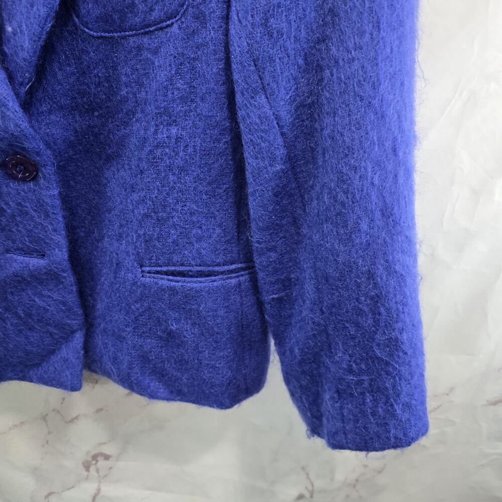Vintage Blazer Womens Large 12 Mohair Periwinkle Wool Fuzzy 2 Button Eyelash - Picture 4 of 13